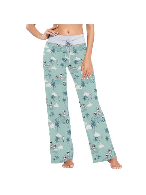 Women's Palm Dog Cloud Car Comfy Stretch Wide Leg Pajama Pants, Drawstring Waist Casual Lounge Pants