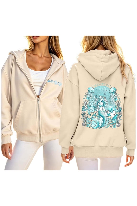 Women's Palm Print Hooded Sweatshirt Long Sleeve Drawstring Full Zip Casual Fall Winter Top Jacket
