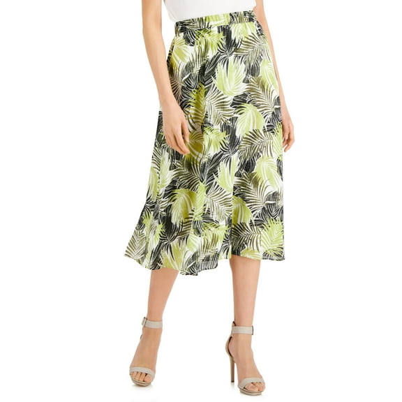 Women's Palm-Print Pull-On Maxi Skirt Kiwi Combo XS