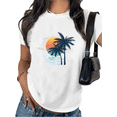 thumbnail image 1 of Women's Palm Sunset Graphic Comfortable T Shirt Casual Cotton Short Sleeve Round Neck Top White S-5XL, 1 of 5