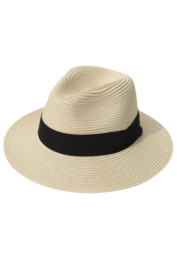 Women's Panama Hat Wide Brim Straw Summer Straw Hat Panama Roll Up Hat Beach Rollable UV Sun Hat UPF 50+