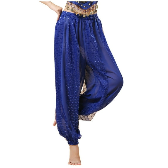 Women's Pant Sequin Belly Dance Performance Pants Chiffon High Waist Trousers
