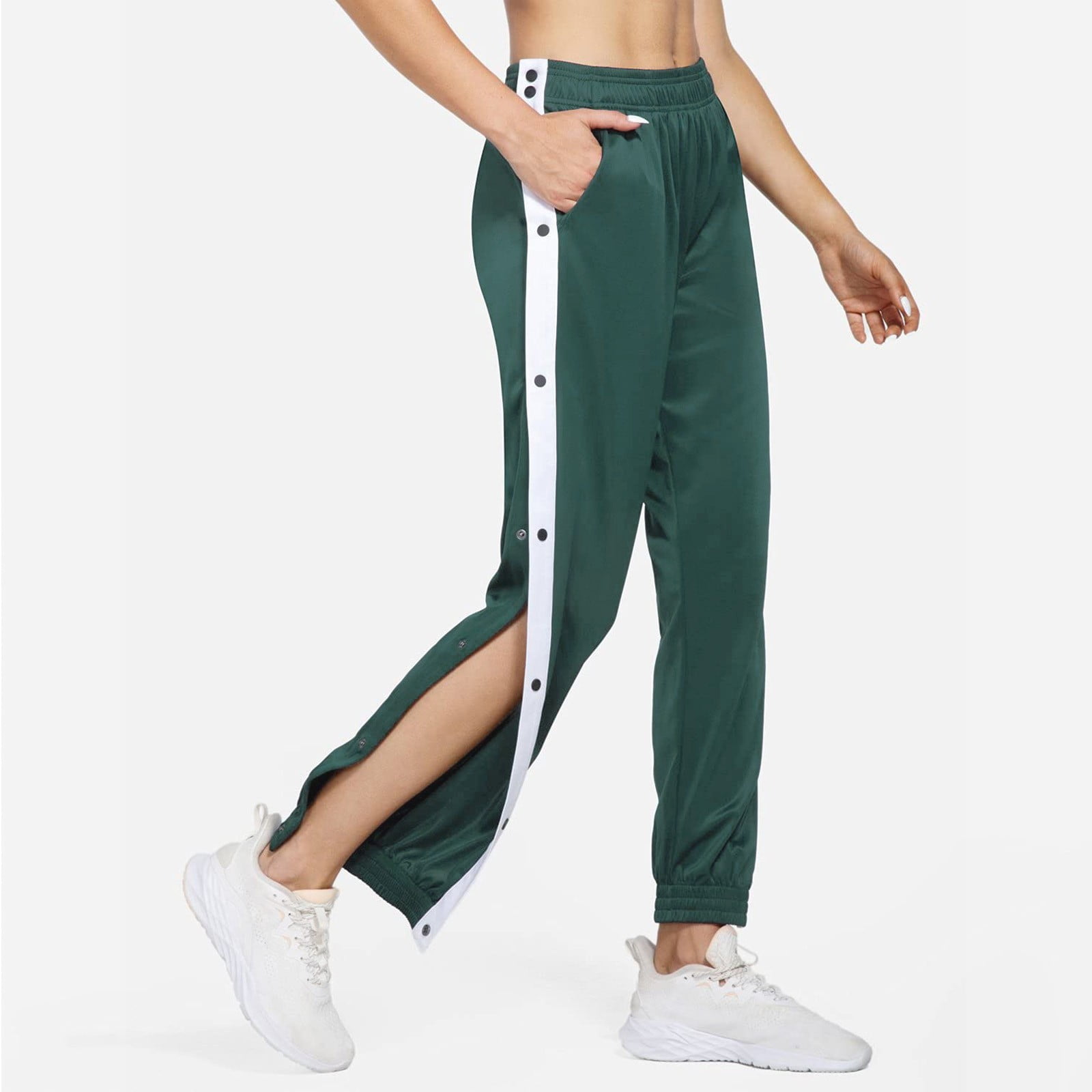 Women's Pant Women's Tear Away Warm Up Pants Active Workout Tapered  Sweatpants With Pockets Green M 