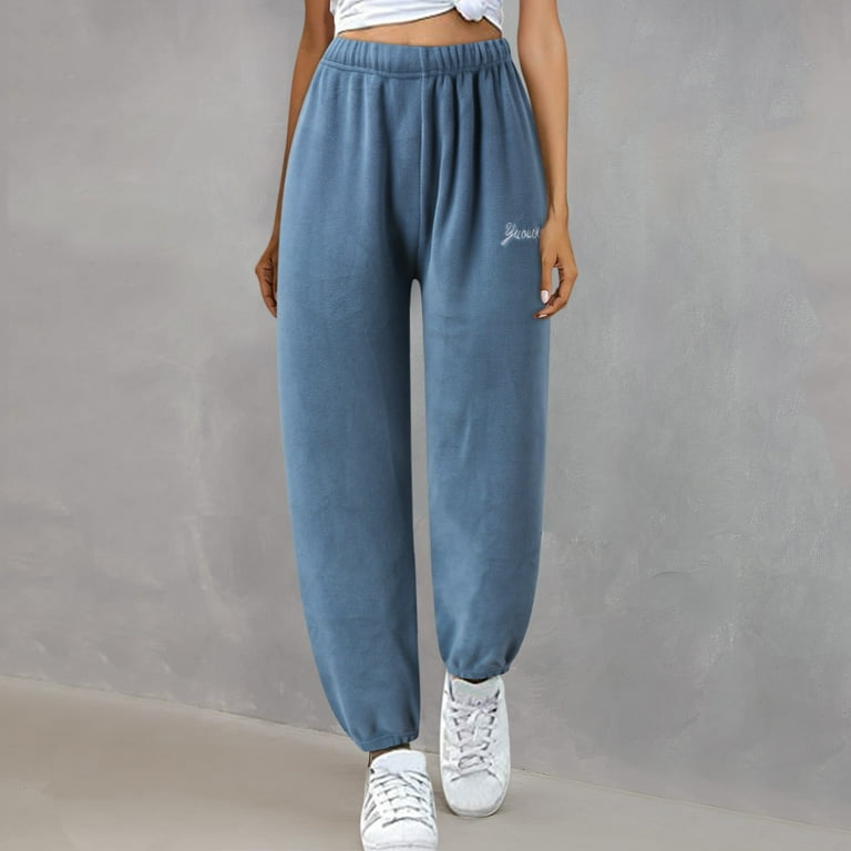 Women s Pant Women s Winter Thick Warm Solid Pants Soft Homewear Pants Loose Pants Blue One Size