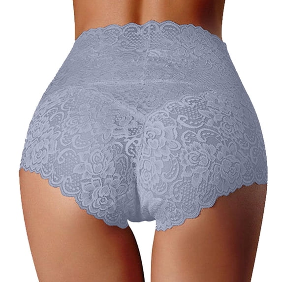 Women's Panties Elegant High-Waist Sheer Lace Underwear for Ladies with Pure Crotch Comfortable Full Coverage Briefs Blue XL