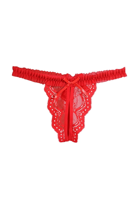 Women's Panties Elegant Lace Transparent Open Thong Underwear for Comfort and Fit Red M