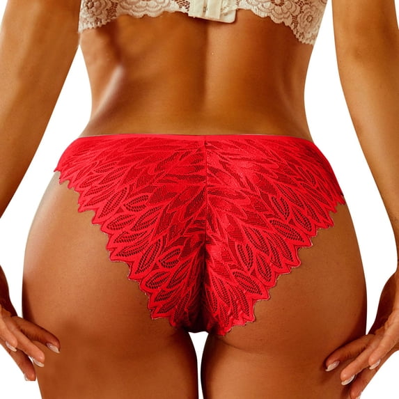 Women's Panties Lace No Show Bikini Soft Breathable Seamless Underwear for Women with Comfortable Fit Red M