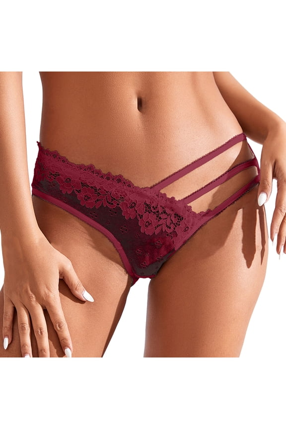 Women's Panties Low Waist Striped Custom Letter Logo Thong Underwear for Women No Show Bikini Style Comfortable Red XL
