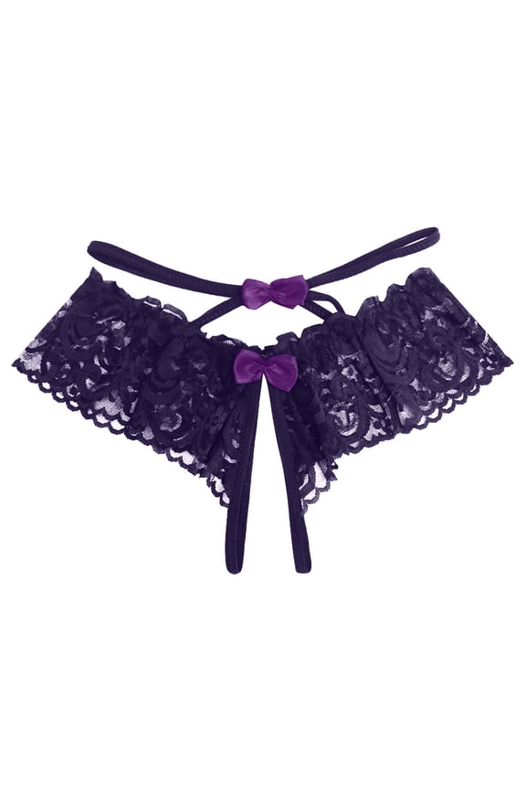 Women's Panties Open Thong T Pants with Sheer Lace Front and Low Rise Comfort for Everyday Wear Purple One Size