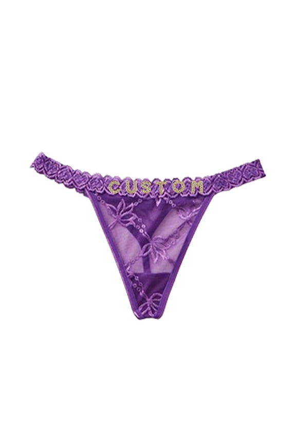 Women's Panties Personalized Thong With Hand Sewn Names Custom Name Underwear Sets Nylon & Spandex Comfortable Lace Material G-String Design Package Size 20X10X2Cm Panties For Women