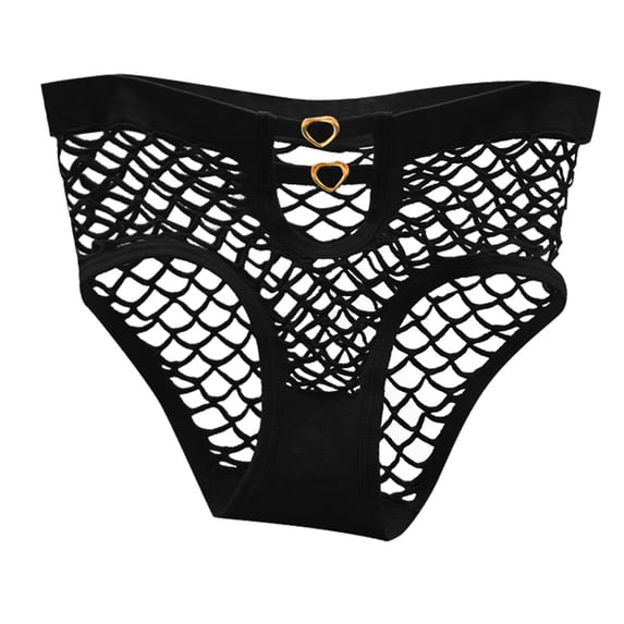 Women's Panties Playful Transparent Mesh Triangle Panties with Hollow Design for Mid to Low Rise Waist Crotch Revealing Sheer Undergarment Black XL