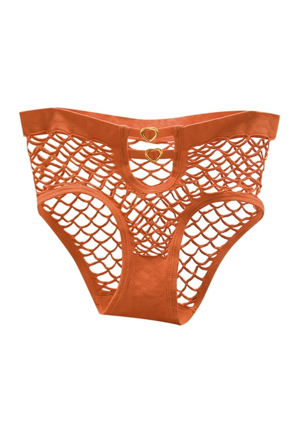 Women's Panties Playful Transparent Mesh Triangle Panties with Hollow Design for Mid to Low Rise Waist Crotch Revealing Sheer Undergarment Orange L