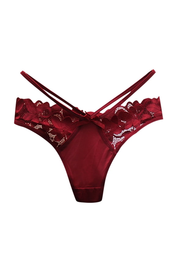 Women's Panties Pure Lace Transparent Underwear For Girls Low Waist Seamless Hollow Thin Straps Crotch T String T Pants Red One Size