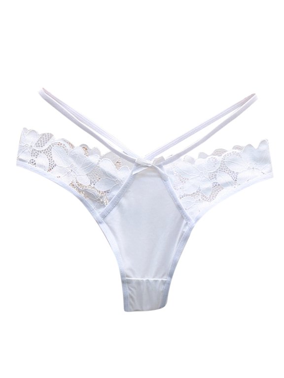 Women's Panties Pure Lace Transparent Underwear For Girls Low Waist Seamless Hollow Thin Straps Crotch T String T Pants White One Size