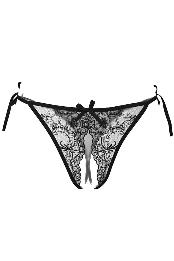 Women's Panties Transparent Lace Up Crotch Open Panties for Women Open Front Details and Sheer Mesh Underwear Black One Size