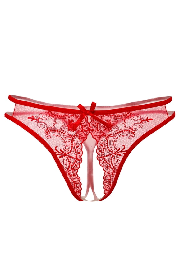 Women's Panties Transparent Lace Up Crotch Open Panties for Women Open Front Details and Sheer Mesh Underwear Red One Size