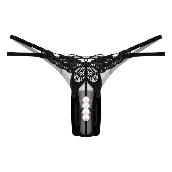 Women's Panties Women Embroidered Hollow Low Waist Underpants Open Cut Pearl Massage Thong
