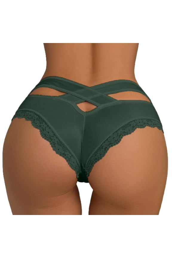 Women's Panties Women's Lace Underpants with Transparent Mesh Hook Briefs Breathable Low Waist Seamless Underpants Green M