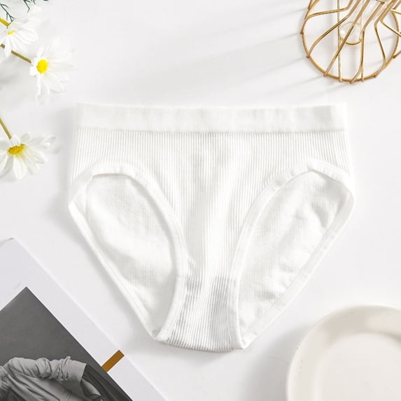 Women's PantiesWomen Mid Waist Solid Color Ribbed Cotton FileBreathable Seamless Briefs Panties