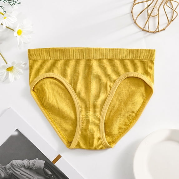 Women's PantiesWomen Mid Waist Solid Color Ribbed Cotton FileBreathable Seamless Briefs Panties