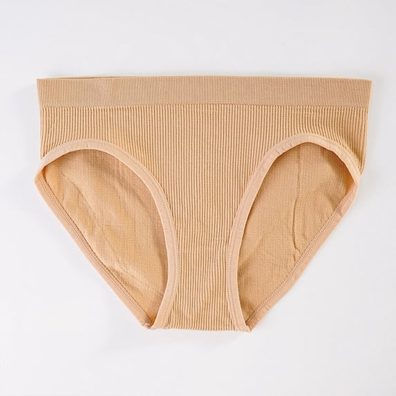 Women's PantiesWomen Mid Waist Solid Color Ribbed Cotton FileBreathable Seamless Briefs Panties