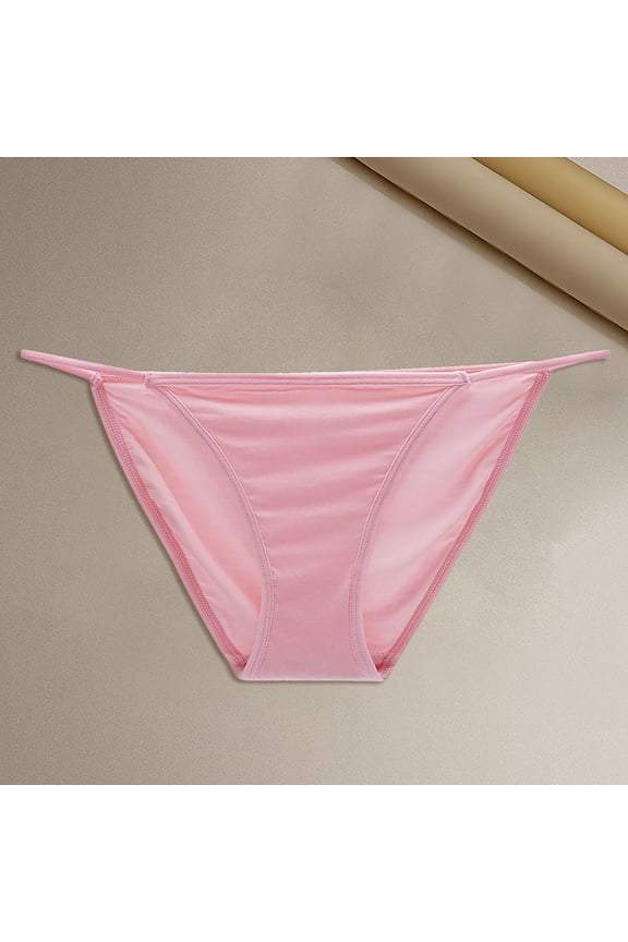 Pink Panties for Women's Solid Color Low Rise String Bikini Panty Stretch Briefs