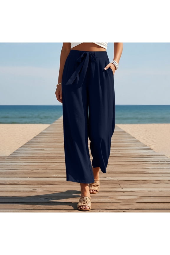 Women's Pants, 2026 New Casual Wide Leg Pants Solid Waist Bandage Loose Long Pants With Pocket, Fleece Leggings for Winter to Keep You Warmer, Stylish for Women.