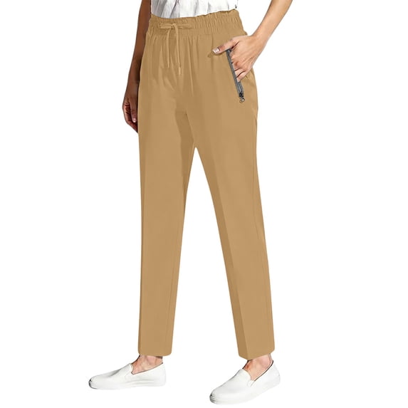 Women's Pants BWASD Casual Straight Leg Trousers with Pockets Adjustable Slim-Fit Stretchy Cropped Tapered Khaki S-XXXL Business Office Outfit Ladies Slacks