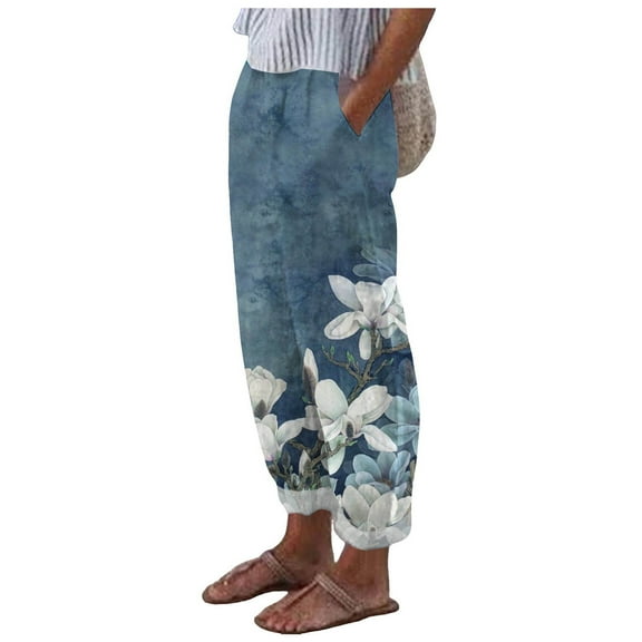 Women's Pants Breathable with Pockets High Waist Comfy Lightweight Blue Loose Pants for Women S