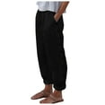 thumbnail image 1 of Women's Pants Buttons Solid High Waisted Wide Leg Fashion Drawstring Elastic Comfy Straight Leg Long With Pockets Casual Trousers, 1 of 6