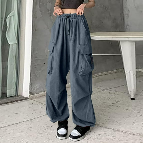 Women's Pants Cargo Trousers Women'S Baggy Wide Leg Trousers Hip Hop Y2K Streetwear Leisure Trousers Jogging Bottoms With Elastic Oversized Vintage 90S Track Pants Parachute Trousers Sweatp,Gray Women
