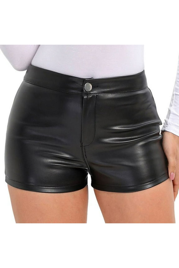 Women's Pants Casual 2023 Leather Shorts Elastic High Waist Pu Leather Tight Hot Ultra Short Leather Trousers For Female