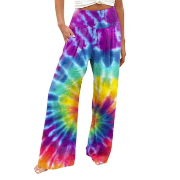 Women's Pants Casual Beach Summer Pants Elastic Waist Straight Leg Fashion Wide Leg High Waist Print with Pockets Trendy Trousers with Pocket