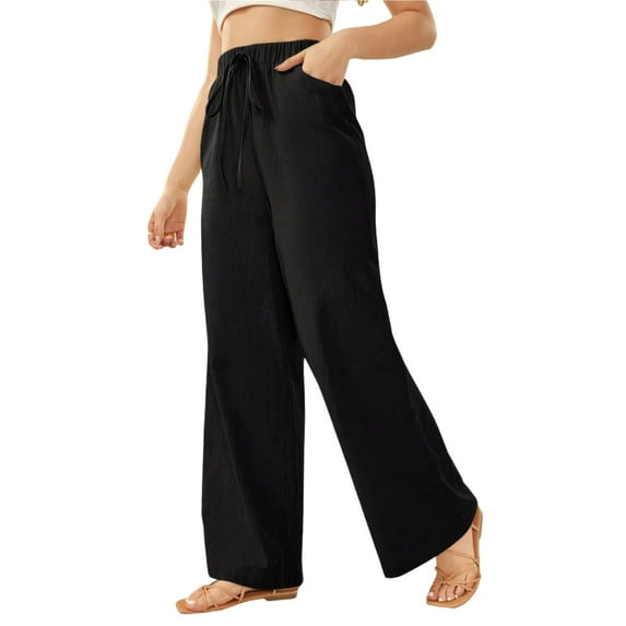 Women's Pants Casual Elastic High Waisted Wide Leg Pants Black L Palazzo Pants with Pockets