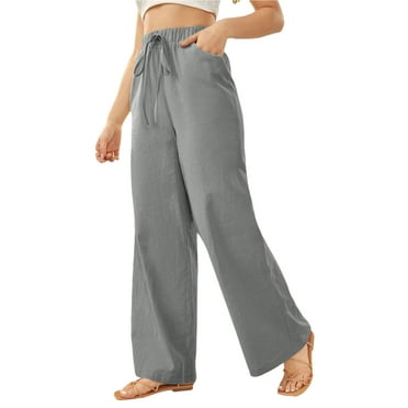Women's Pants Casual Elastic High Waisted Wide Leg Pants Grey L Palazzo Pants with Pockets