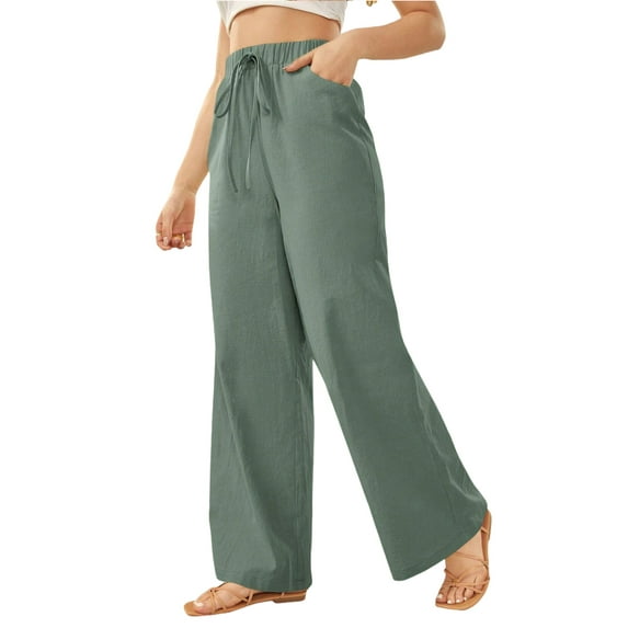 Women's Pants Casual Elastic High Waisted Wide Leg Pants Mint Green M Palazzo Pants with Pockets