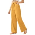 thumbnail image 1 of Women's Pants Casual Elastic High Waisted Wide Leg Pants Yellow S Palazzo Pants with Pockets, 1 of 5