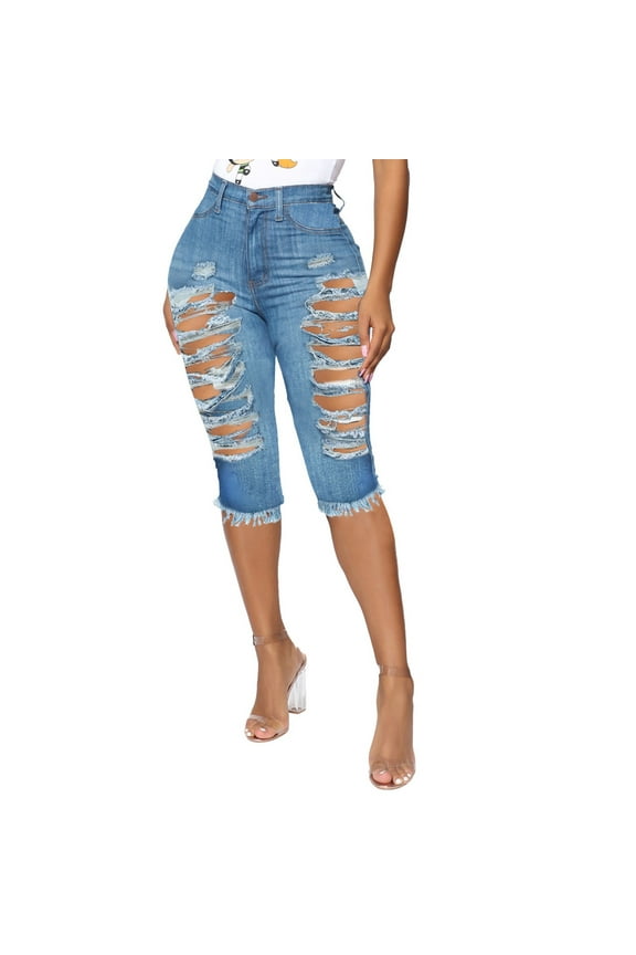 Women's Pants Casual Petite Fashion Insert Pockets Personality Ripped Jeans Trousers