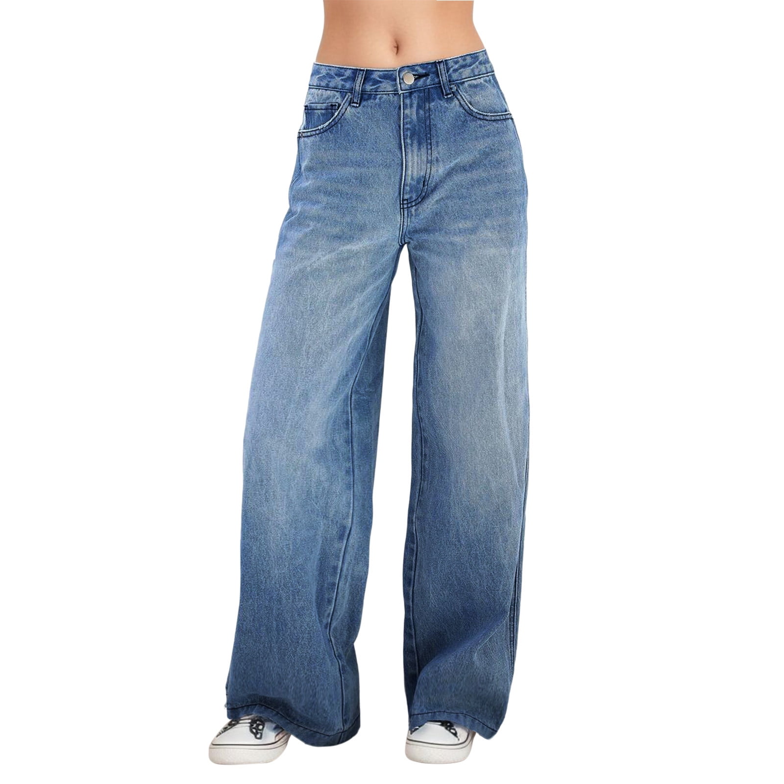 Fanxing Women's Fashion Jeans High Waisted Wide Leg Jeans Summer Casual Straight Baggy Jeans Color Block Patch Denim Trousers Dark Blue,L Fanxing Women's Fashion Jeans High Waisted Wide Leg Jeans Summer Casual Straight Baggy Jeans Color Block Patch Denim Trousers Dark Blue,L