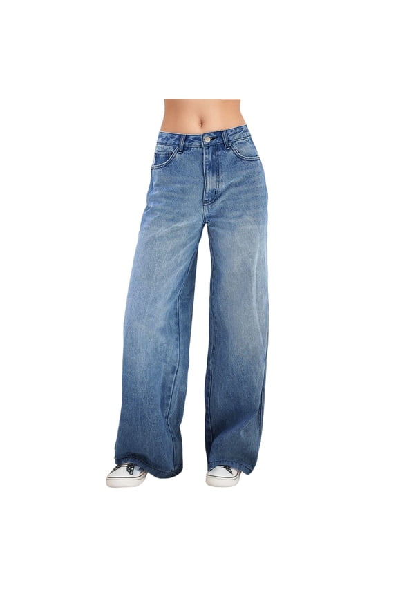 Women's Pants Casual Petite High Waist Baggy Jeans Wide Leg Straight Demin Cargo Loose Trousers
