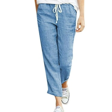 Women's Pants Casual Petite Ladies Loose Drawstring Elastic Cotton And Linen Trousers