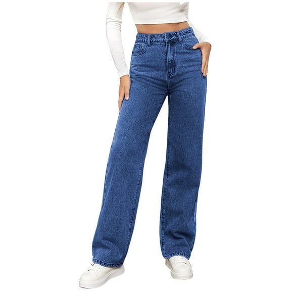 Womens Jeans Stretchable Washed Denim Fashionable Versatile Straight Leg Clothes Denim Pants for Women