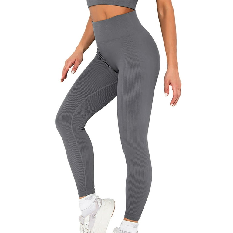 Women's Pants Casual Ribbed Printed High Waist Workout Running Stretch Yoga  Leggings Trousers For Female