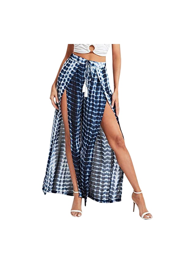 Women's Pants Casual Slacks Pants Culottes Floral Print High Waisted Slit Wide Leg Loose Fit Pants Boho Palazzo Lounge Trousers