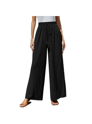 CZHJS Women's Solid Color Pants Clearance 2023 Summer Trousers Comfy Long  Palazzo Pants Baggy Slacks Light Weight Fit Elastic Waist Fashion Wide Leg