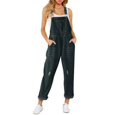 Women's Pants Casual Stretch Denim Bib Overalls Pocketed Jumpsuits Blue Trends Sizes XXL
