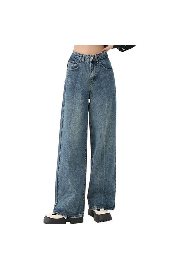 Women's Pants Casual Stretch Fashion Denim High Waisted Skinny Jeans Slim Straight Leg Stylish Wide Leg Trousers