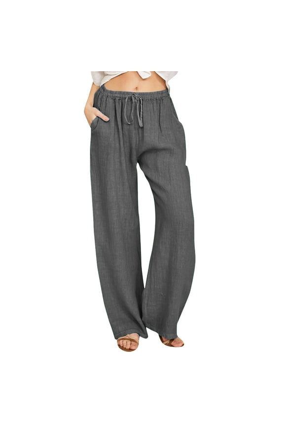 Women's Pants Casual Stretch High Waisted Wide Leg Fashion Drawstring Elastic Comfy Straight Leg Long With Pockets Trousers