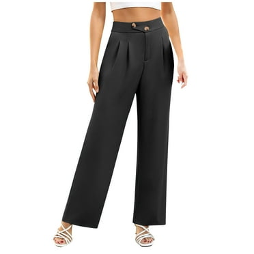 Women's Pants Casual Wide Leg Pants Elastic Waist Solid Long Pants with Pocket Loose Casual Sweatpants /Regular/Tall Black S