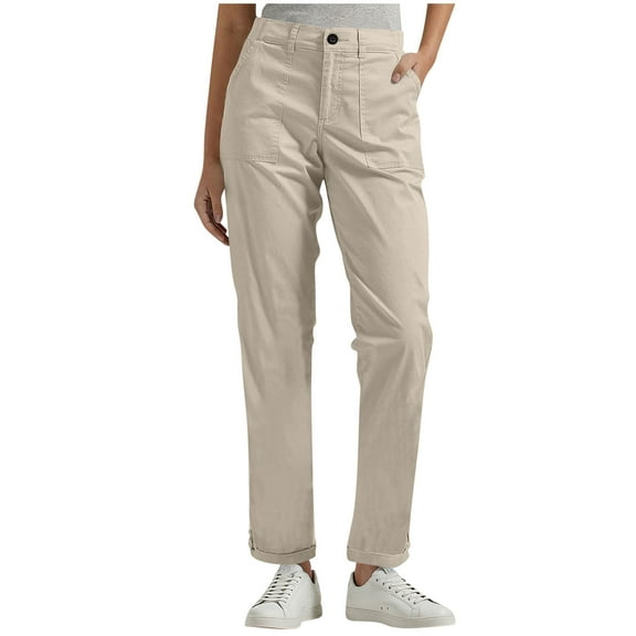 Women's Pants Classic Straight Leg Chino Pants Solid Color Belt Button Front With Functional Pockets Small Suit Pants Multi-Color Selection Casual,Everyday Wear,Work Clothing Cargo Pants for Women